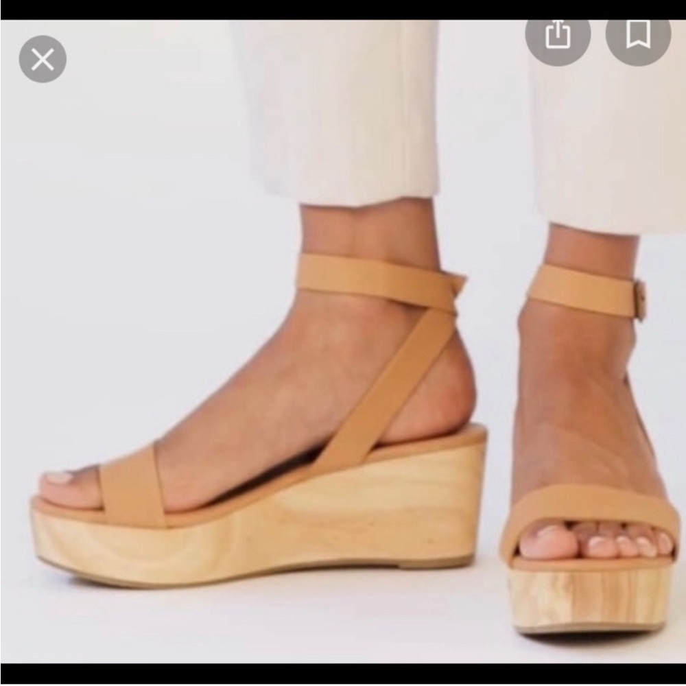 Nisolo Sarita Wooden Wedge Sandal Size 9 Leather Wrap Beige Festival Vacation